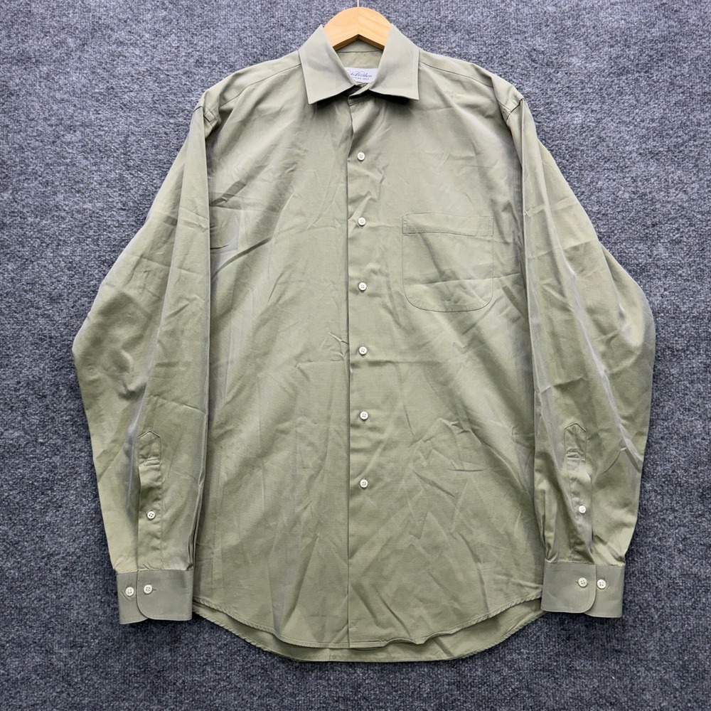 Brooks Brothers Button Shirt Mens 15.5 34/35 Olive Green Long Sleeve Casual